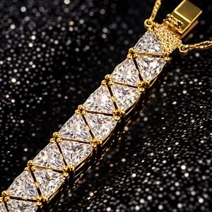 Suzanne Somers Vintage Trilliant Cut Cz Tennis Line Bracelet statement Gold HSN